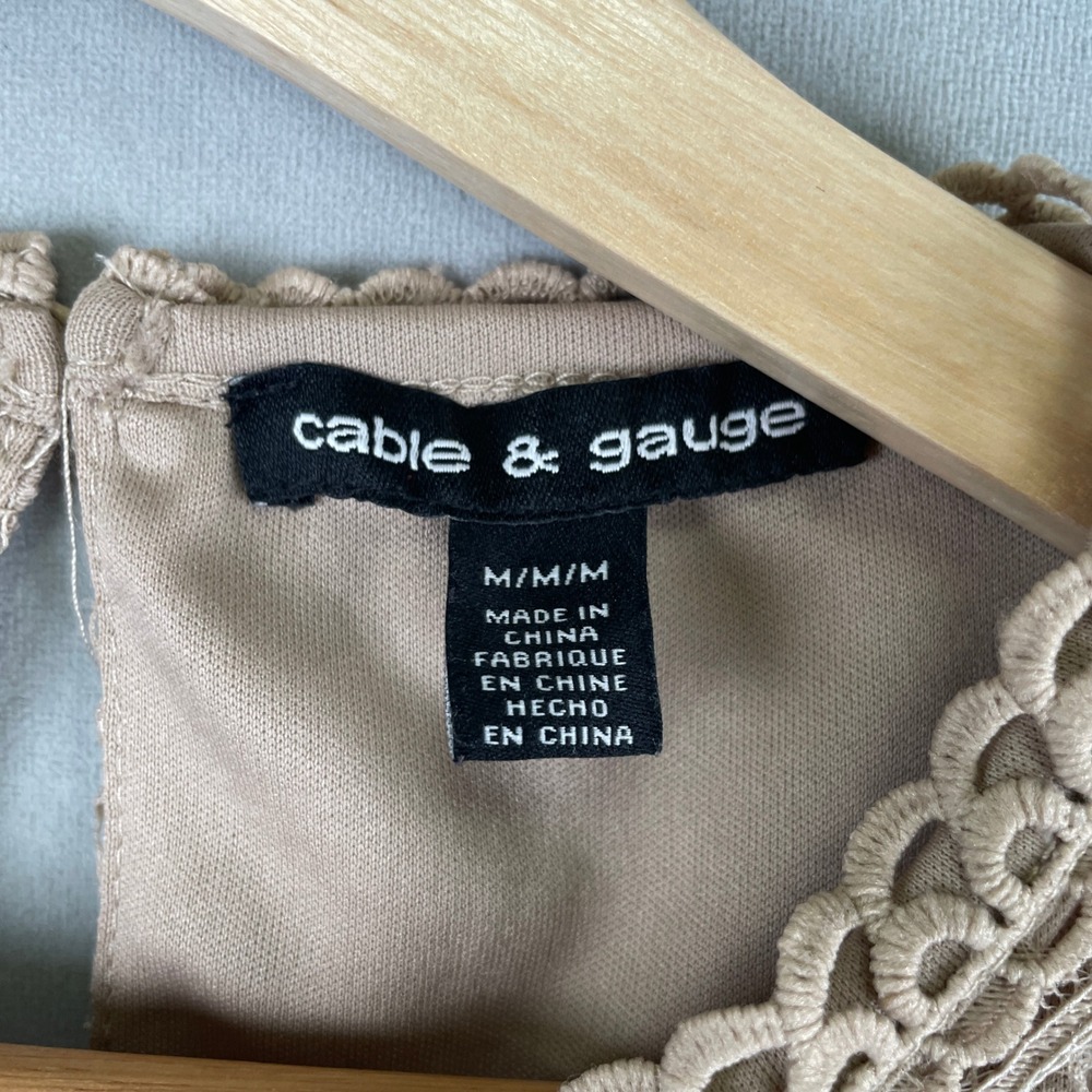 Cable & Gauge Womens Tan Floral Lace High Neck Sleeveless‎ Shell Coquette Top M - Picture 6 of 8